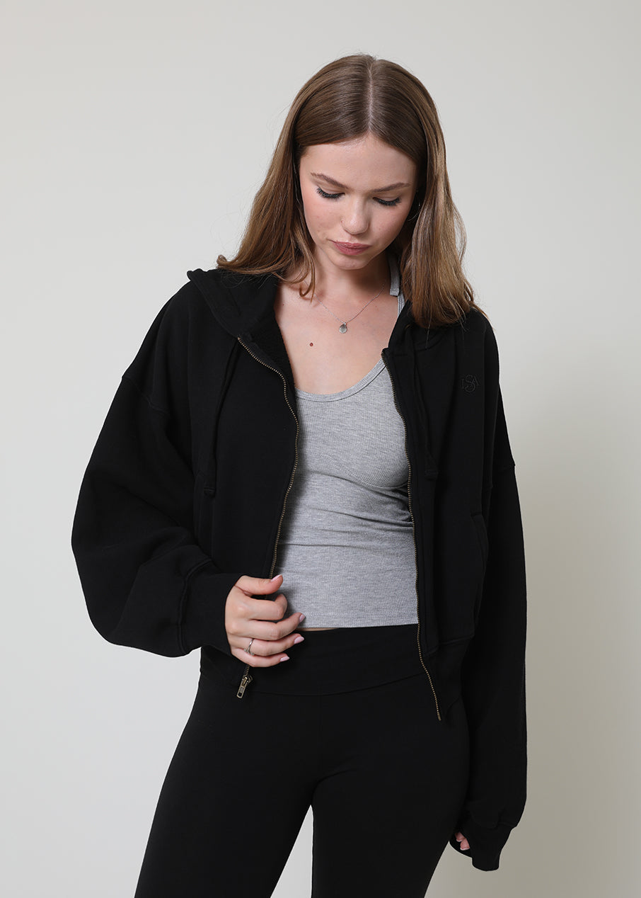 Breeze Zip-Up Fleece Hoodie in Noir by Sydney Los Angeles
