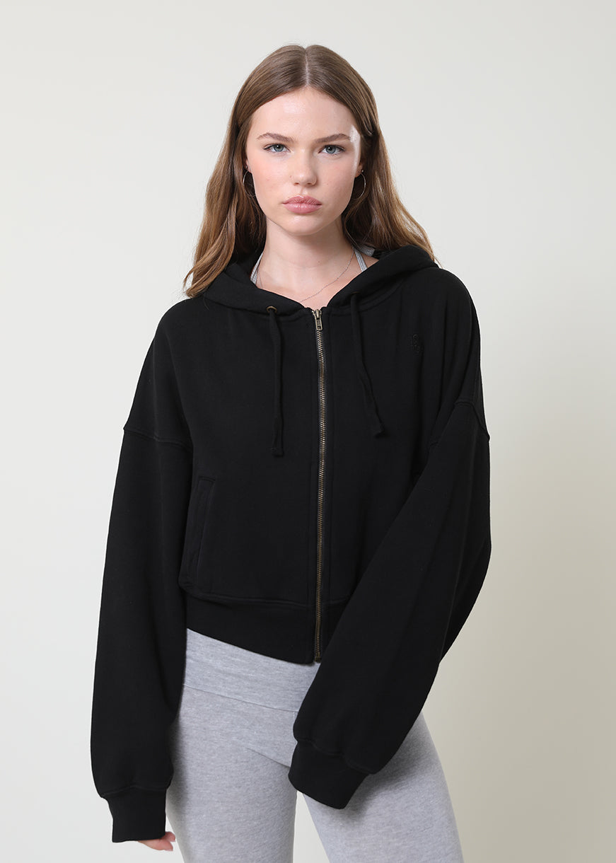 Noir Breeze Zip-Up Fleece Hoodie, made in LA by Sydney Los Angeles