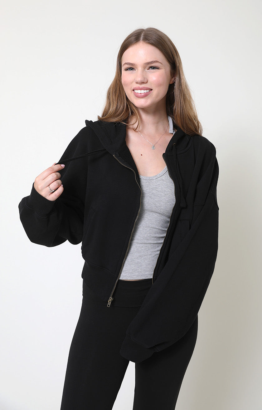 Noir Breeze Zip-Up Fleece Hoodie, made in LA by Sydney Los Angeles