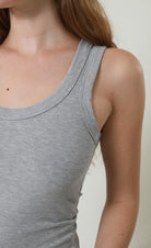 Model wearing the Palm Springs Eve Tank in Heather Grey