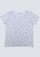 Sydney Los Angeles white cotton blend t-shirt with ditsy red and pink floral print, crew neck, and relaxed fit.